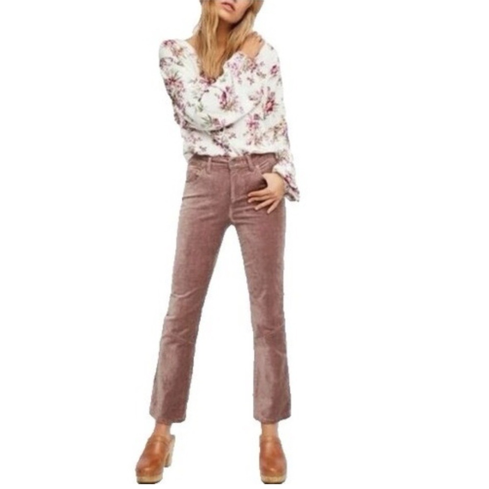 Free People Velvet Crop Flare Pants‎ Size 30 Brown Bronze Boho